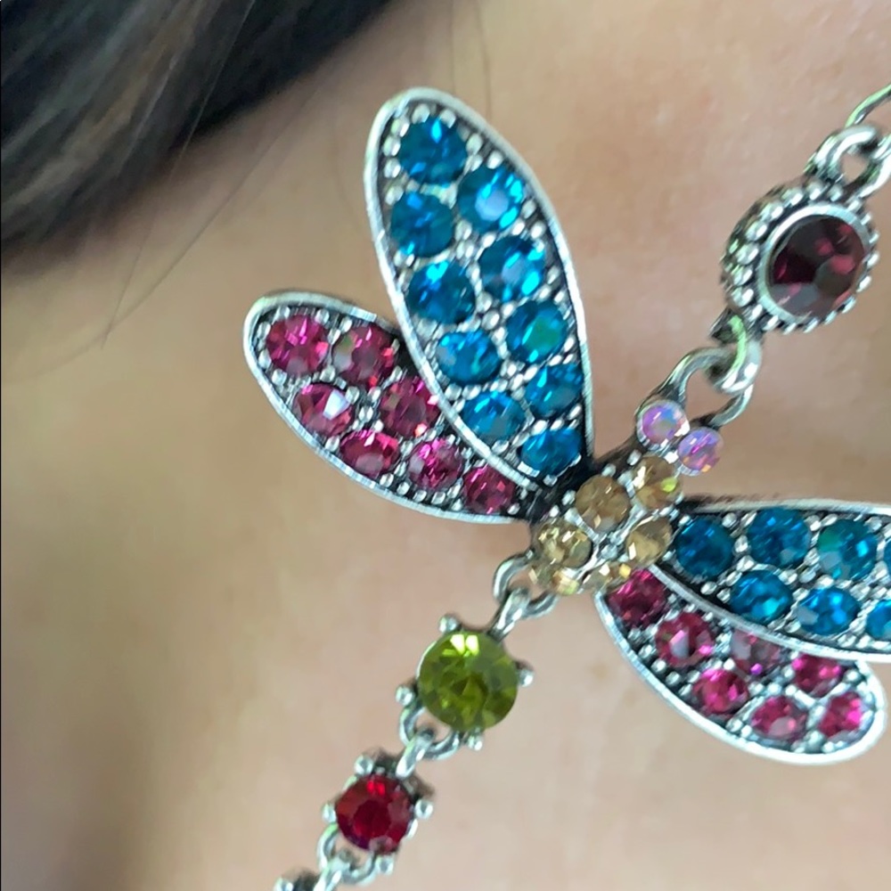 Dragon Fly Crystal Rhinestone Dangle Earrings - Picture 5 of 6